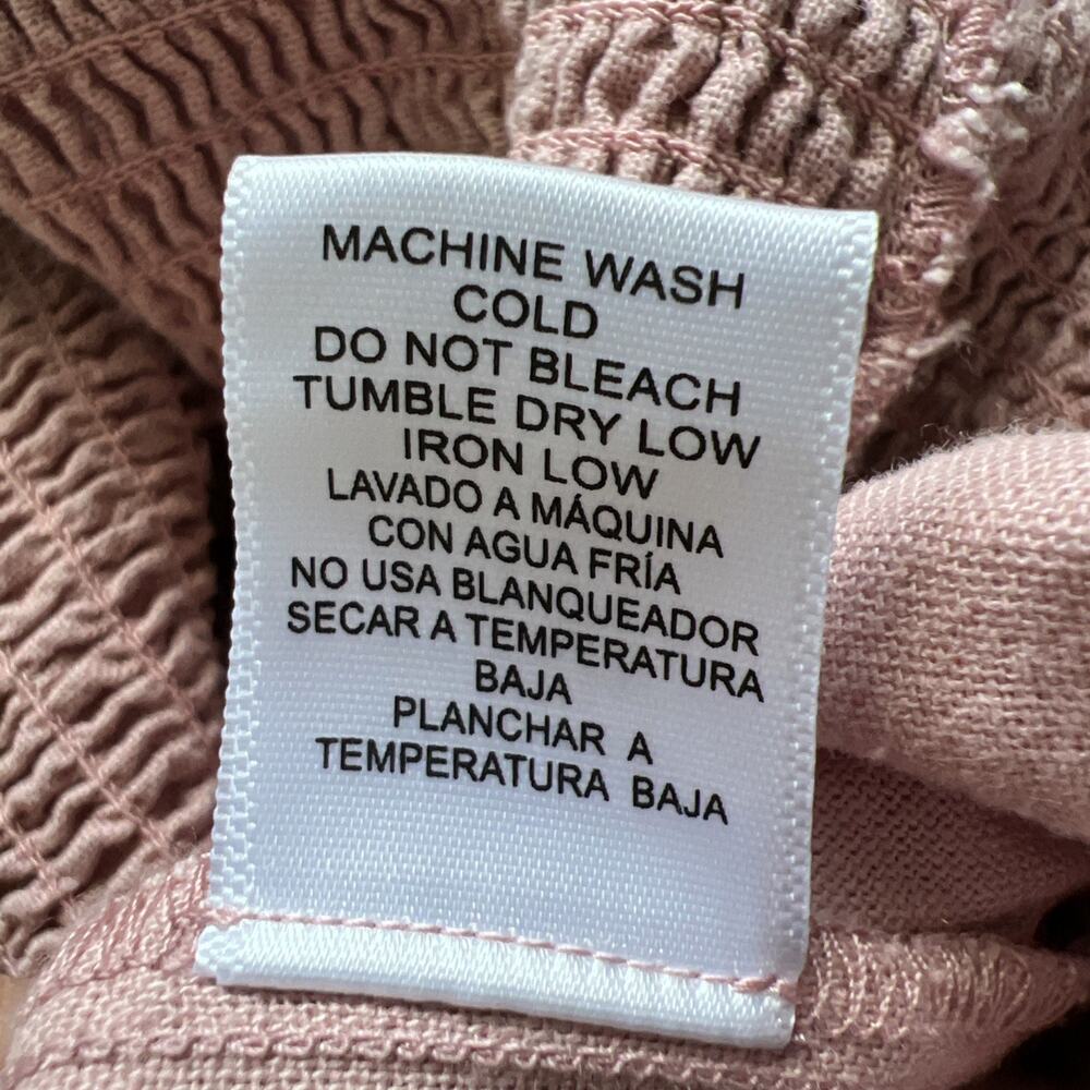 Love Tree Jumpsuit Womens Large Pink Linen Blend Smocked Bodice Boho Cottagecore - Picture 5 of 12